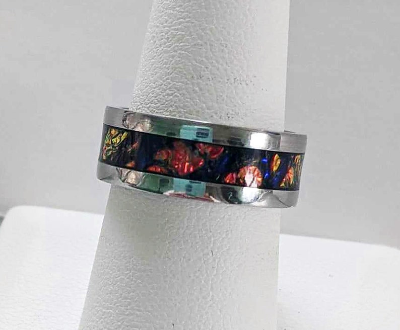 Handcrafted Red Burl Dichrolam Stainless Steel Inlay Ring Size 8 - Etsy