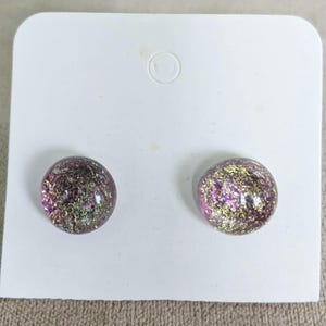 Dichroic Glass Stud Earrings in Pink Rainbow - Handmade Glass Jewelry
