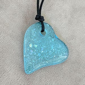 Transparent Light Blue Heart Shaped Handmade Fused Glass Pendant
