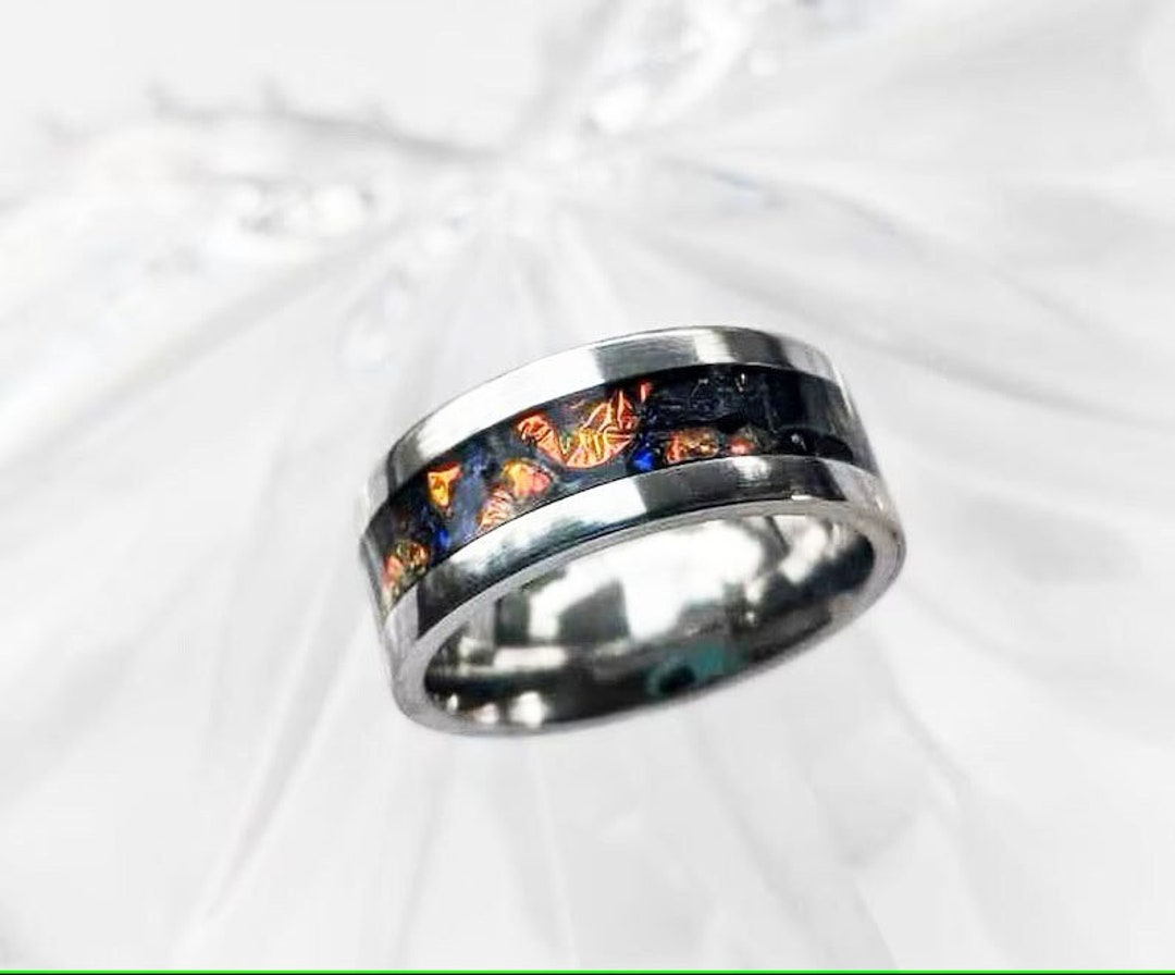 Handcrafted Red Burl Dichrolam Stainless Steel Inlay Ring Size 8 - Etsy
