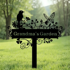 Custom Metal Garden Sign with Flowers, Garden Metal Stake with Birds, Flower Garden Decor, Personalized Garden Decoration, Lover Gift Idea