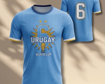 ウルグアイ 2026年ワールドカップ サッカーファンシャツ、セレステブルー フットボールグラフィックTシャツ