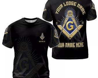 Custom Freemason T-Shirt - Personalized Black Masonic Tee with Lodge Name and Number