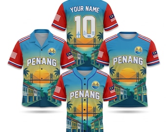 Penang Bridge Island Shirt Set, Baseball T Shirt Hawaiian Travel Tee