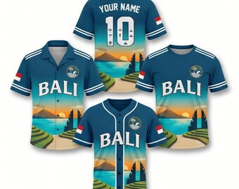 Bali Island Beach Shirt Set, Baseball T Shirt Hawaiian Travel Tee