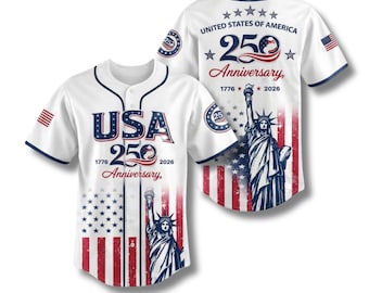 USA 250th Anniversary Baseball Jersey, Patriotic Statue of Liberty Print Shirt
