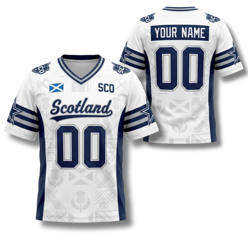 Scotland V Neck Short Sleeve Jersey, Personalized Name Number Shirt, Sizes S to 7XL Style 2