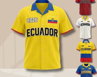 Ecuador Soccer Jersey Button-Up Shirt: Tricolor Pinstripe, Fan Gift