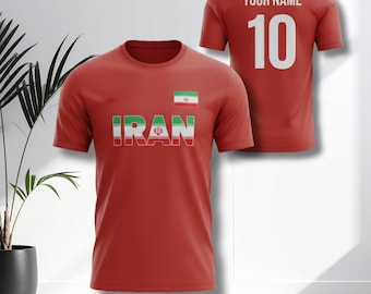 Iraninspirerat fotbollströjaset, anpassat namnnummer, röda vita gröna supportertröjor