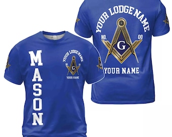 Custom Masonic T-Shirt - Freemason Lodge Shirt with Name and Number Personalization