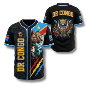 DR Congo Baseball Jersey Shirt, Congo Flag Button Up, Leopard Fan Gift