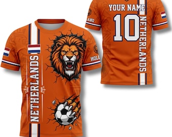 Netherlands Fan Shirt Custom Name Number Soccer T Shirt Lion Supporter Gift