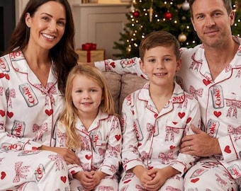 Soda Can Heart Pyjamas Set, Weißer Valentine Print, Unisex PJs