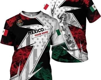 Camiseta 3D con la bandera de México - Nombre personalizado con efecto humo - Orgullo mexicano