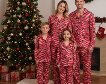 Polka Dot Christmas Pajamas Set, Retro Pin Up Style