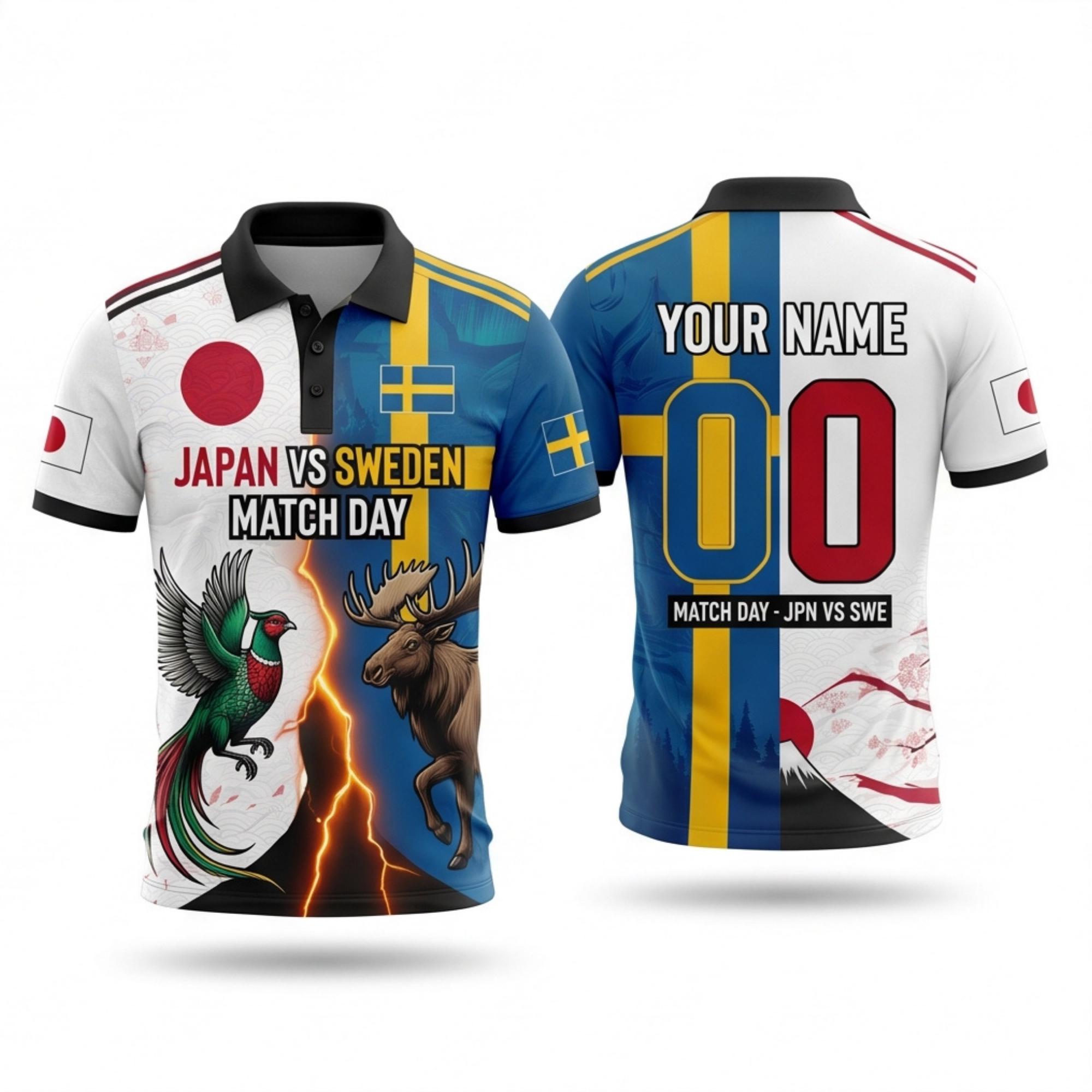 Japan Vs Sweden Match Day Apparel Bundle, Custom Name Number