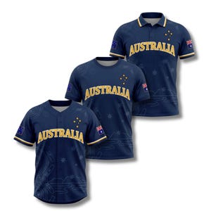 Australien inspiriertes Shirt Set, Baseball Jersey T-Shirt Polo, marineblau Fan Geschenk