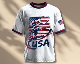 USA WC 2026 voetbalfan jersey shirt, patriottische vlag strepen ontwerp, uniseks matchday tee cadeau