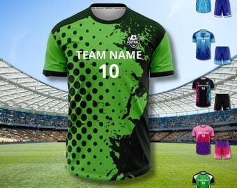 Conjunto de camiseta y pantalones cortos de fútbol personalizados con nombre y número del equipo, kit de fútbol juvenil para adultos, 6 estilos, uniforme transpirable de secado rápido.