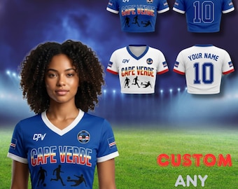 Camiseta de fútbol de Cabo Verde para aficionados, personalizada con nombre y número, para aficionados al fútbol, azul y blanco, ropa deportiva personalizada para aficionados de Cabo Verde.