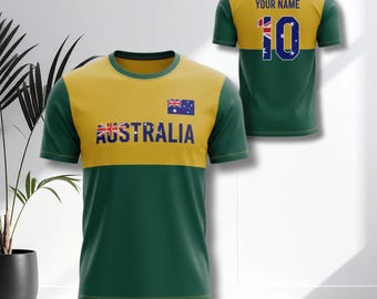 Australia Inspired Soccer Shirt Set, Custom Name Number, Fan Jerseys for Match Day
