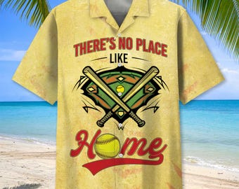 Baseball Papa Hawaiihemd, kein Ort wie zu Hause Button Up, Vater Sohn Geschenk