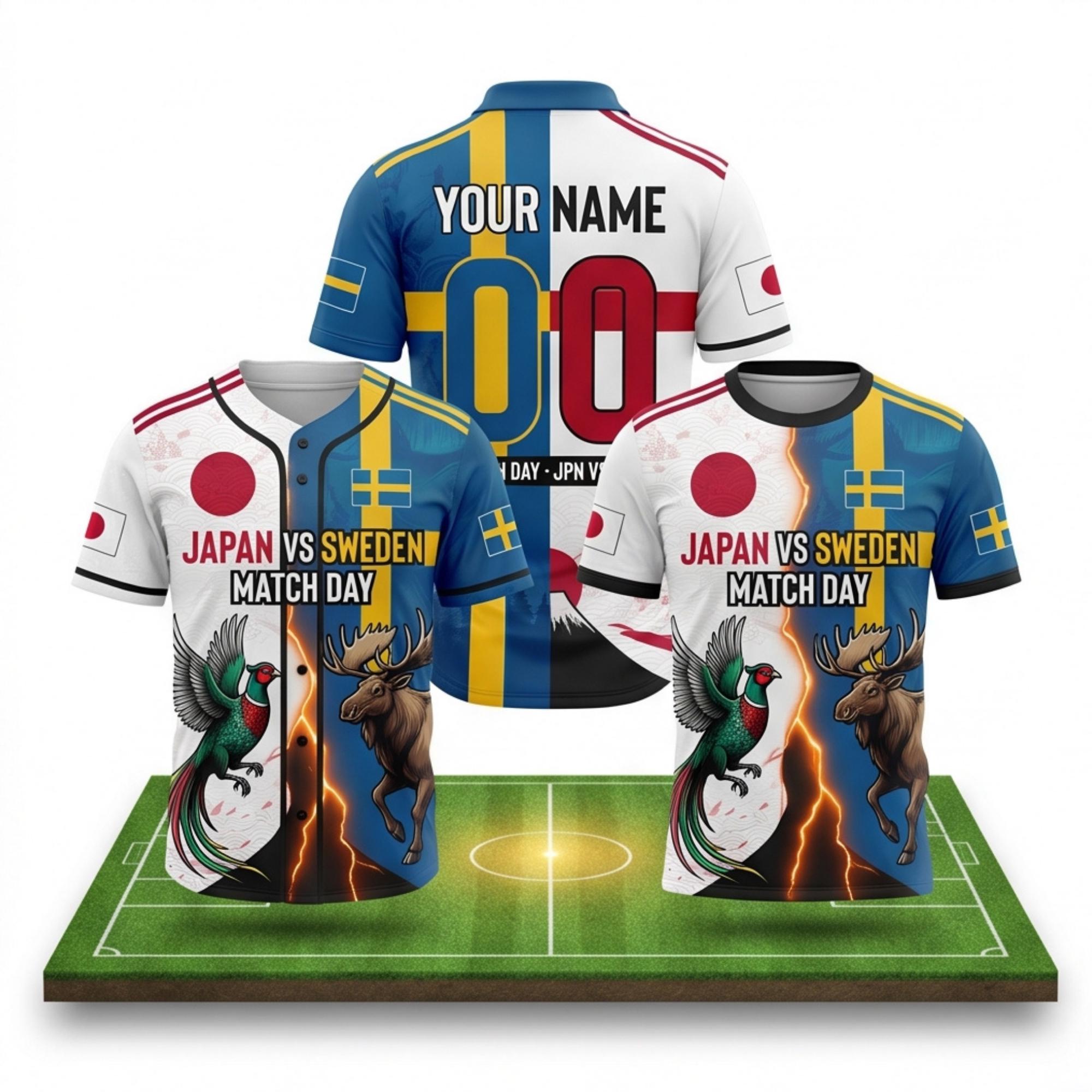 Japan Vs Sweden Match Day Apparel Bundle, Custom Name Number