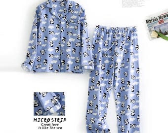 Blue Panda Cloud Pajama Set: Women's Cozy Sleepwear
