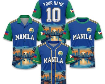 Manila Bay Skyline Shirt Set, Baseball T Shirt Hawaiian Travel Tee