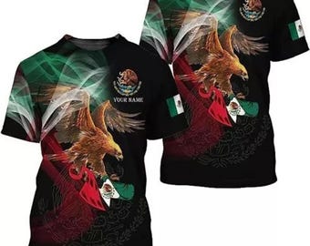 Camiseta 3D de Águila Mexicana - Camiseta personalizada con bandera de México y efecto humo