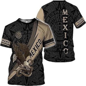 Custom Mexico 3D T-Shirt - Aztec Eagle Design with Personalized Name Option