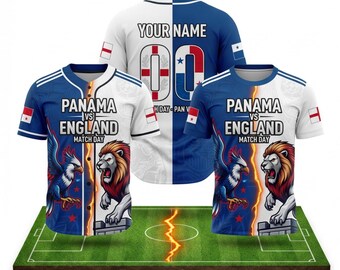 Panama vs England Match Day Baseball Jersey and T-Shirt Set, Fan Supporter Apparel