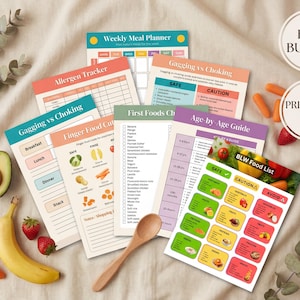 Baby Led Weaning Food List Printable, BLW Chart Letter and A4 Size, First Foods Guide 6-12 Months, Finger Food Sizes Self Feeding
