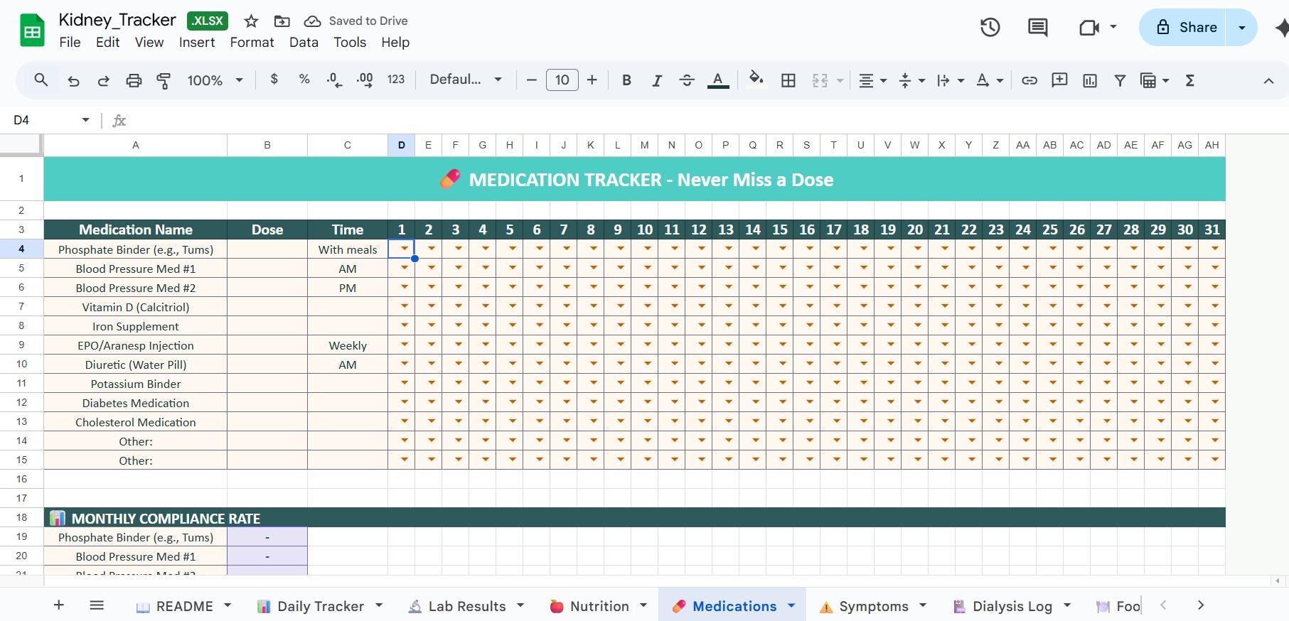 Cbb Log CKD Kidney Health Tracker Bundle, Daily Log (PDF & Excel) - Etsy