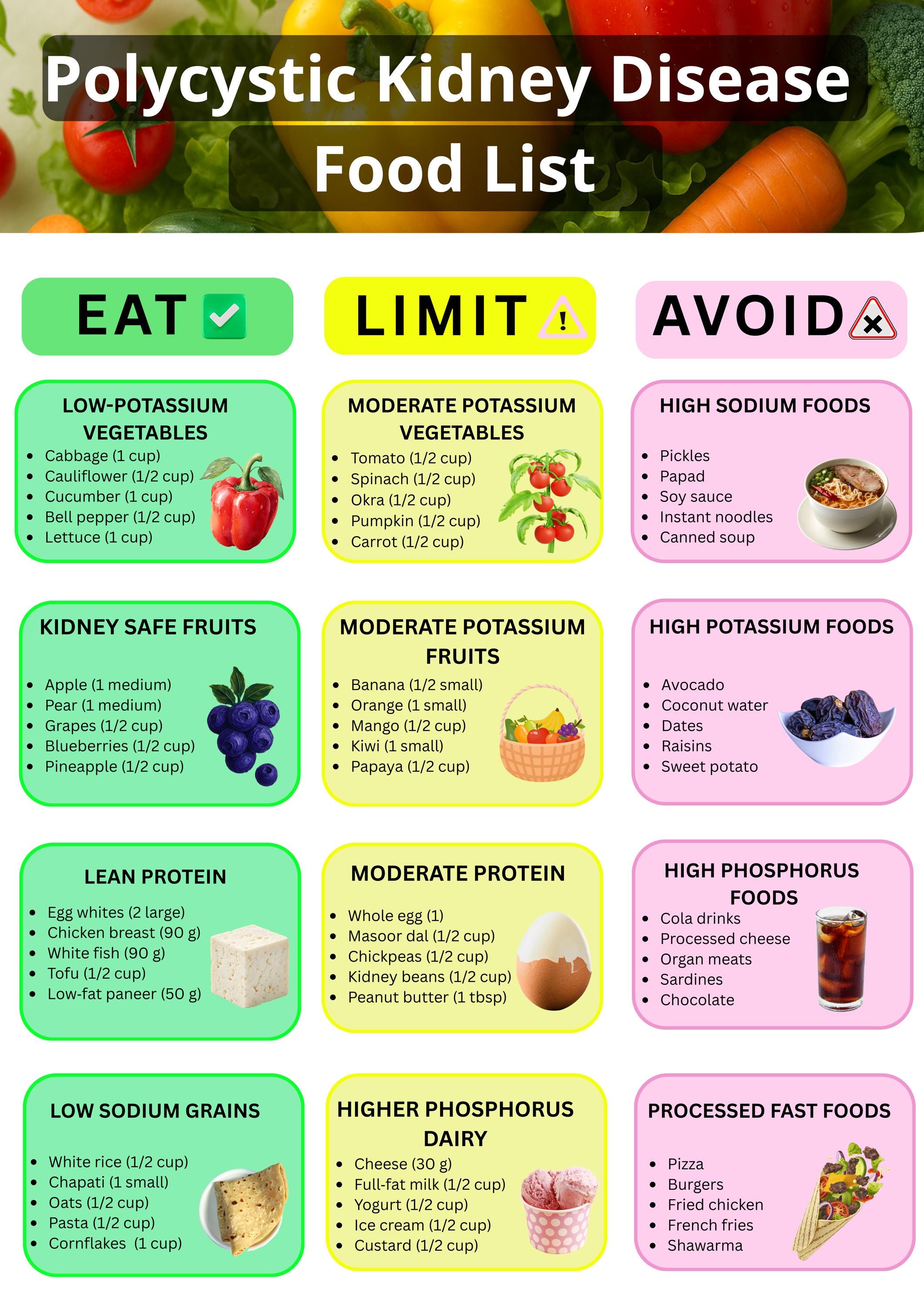 Polycystic Kidney Disease Food List Printable PKD Diet Chart Kidney Safe Foods Guide Renal Diet Print CKD Food List Wall Art PDF