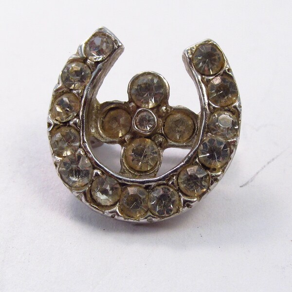 Antique vintage clear pave set rhinestone horseshoe brooch pin.