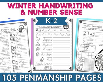 Winter Penguin Alphabet & Numbers 0-20 Penmanship Handwriting Practice Printable