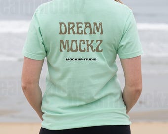 Island Reef Comfort Colors 1717 Mockup: 1717 Island reef Back T-Shirt mockup | Real Model Mockup | Outdoor Mockup, No AI | 1717 beach mockup