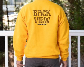 Gildan 18000 Gold Back Crewneck Sweatshirt Mockup G180 Sweater Mock-up | Real Male Model Mockup | Mens Outdoors Nature POD mockups