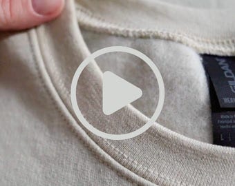 Gildan 18000 Sand Sweatshirt Video Mockup Lighter Version | Neckline Fabric Detail (MP4 Digital Download)