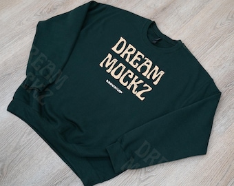Gildan 18000 Forest Sweatshirt Mockup | G180 Green Crewneck Flat Lay Mock-up | Real Product Mock | Simple Minimal Neutral Plain Basic Mock