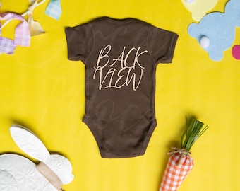 Easter Baby Onesie Mockup | Rabbit Skins 4400 BROWN Baby Bodysuit Mockup | 4400 Brown_Back Flatlay Spring Mock-up  Real Product Mock