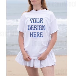 Gildan 5000 White T-shirt Mockup | G500 White T-shirt Mockup | Real Model Mock | Gildan Simple Tee | Minimal Neutral Boho Aesthetic Shirt
