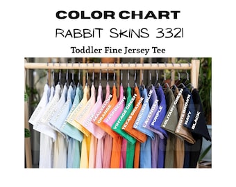 Mockup da tabela de cores da camiseta infantil Rabbit Skins 3321 em malha fina (Download digital JPG)