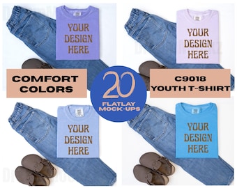 Comfort Colors 9018 Kids T-Shirt Mockup Bundle: 20 Flat Lay Colors (JPG Digital Download)