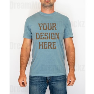 Comfort Colors C1717 ICE BLUE Tshirt Mockup | 1717 Men Ice Blue  T-shirt Mockup | Real Model Mock| Simple Aesthetic Male Comfort Colors 1717