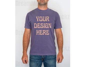 Comfort Colors C1717 GRAPE T-shirt Mockup | 1717 Mens GRAPE T-shirt Mock-up | Real Model Mock | Simple Aesthetic Male Comfort Colors 1717