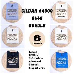 Gildan 64000 Bundle Shirt Flat Lay Mockup | G640 White Folded Tshirt Mock-up Bundle | Real Product Mock | Simple Neutral  Flatlay Aesthetic