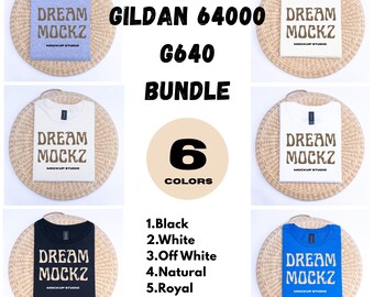 Gildan 64000 wit T-shirt mockupbundel: gevouwen plat (digitale download)