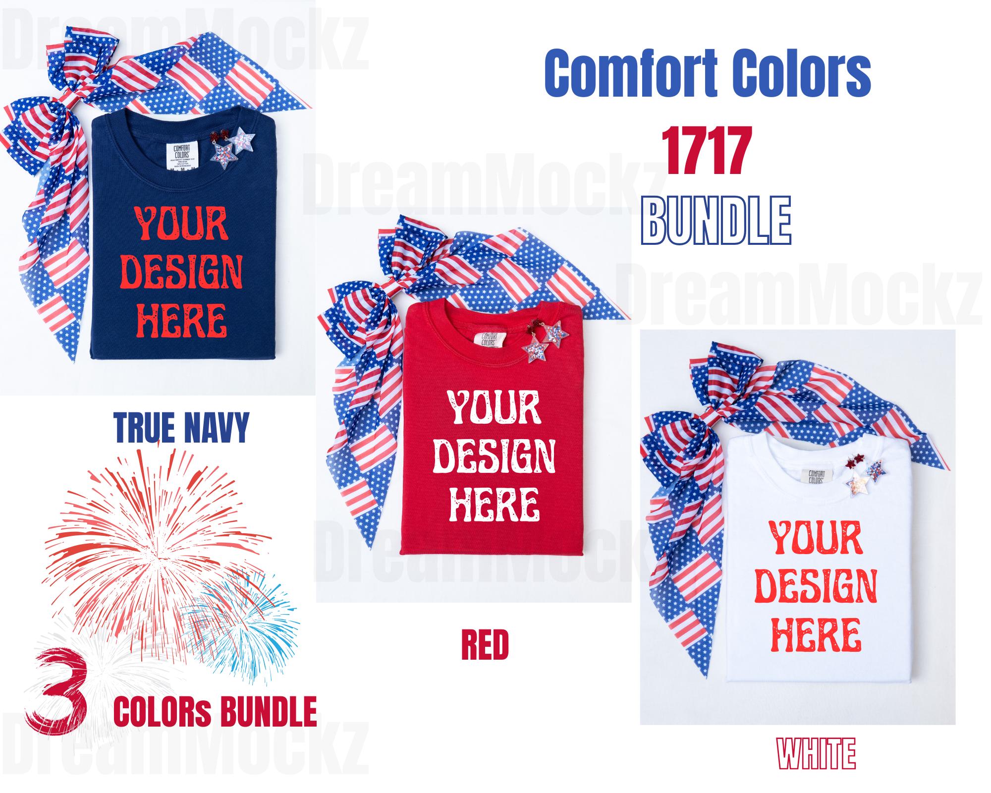 4th Of July Bundle Mock-up Comfort Colors C1717 Bundle 3 White True Navy Red Unisex tshirt Mockup T-shirt Patriotic Independence Day Shirt